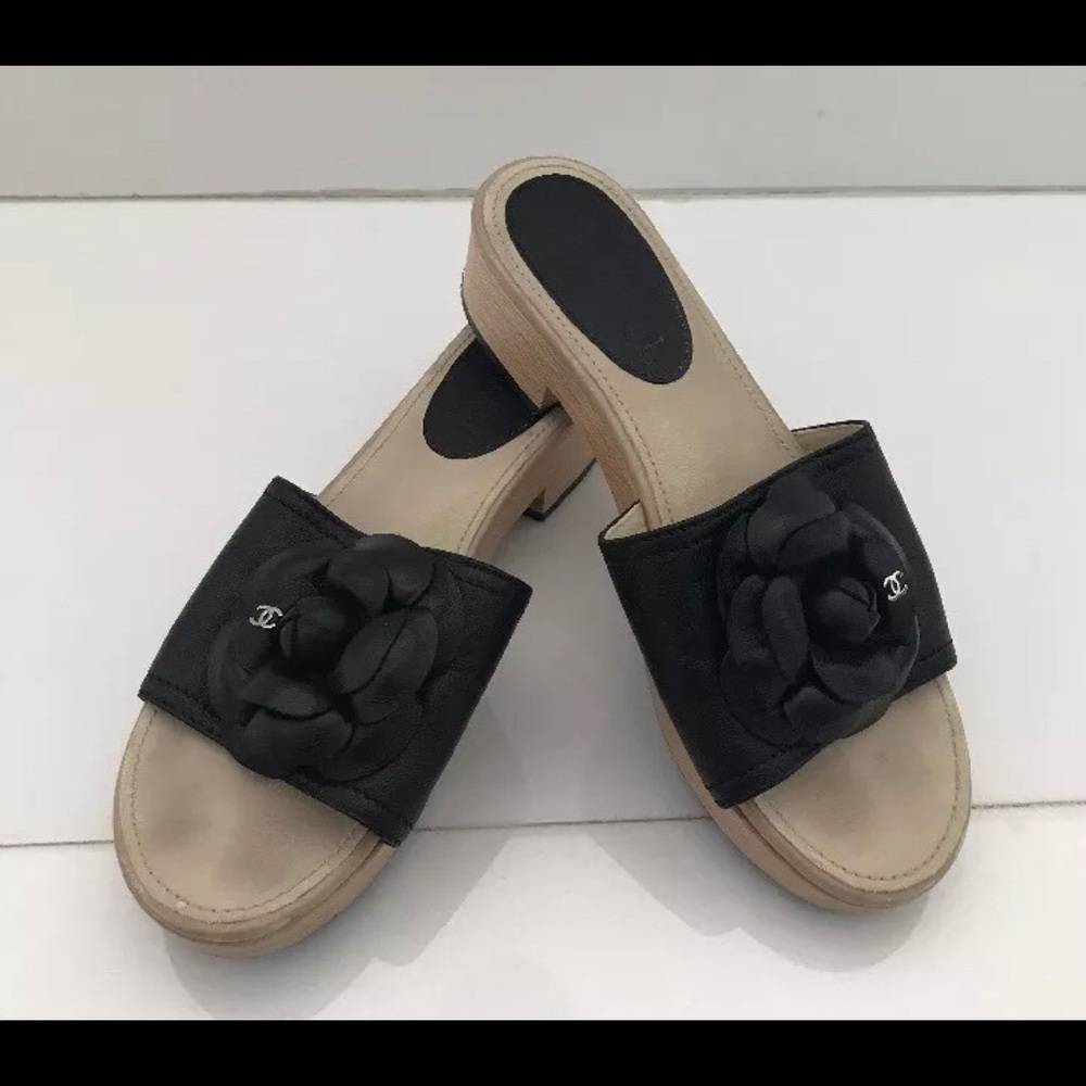 Authentic Chanel Black Camelia Clogs size 36/6 wow